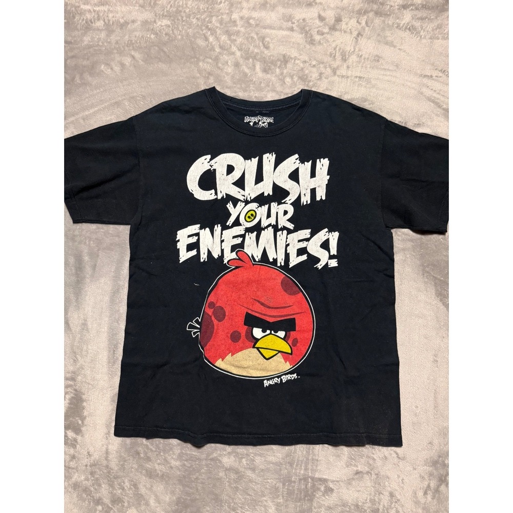 Angry Birds T-Shirt Mens Large Black Crush Your Enemies Red Bird Graphic Tee